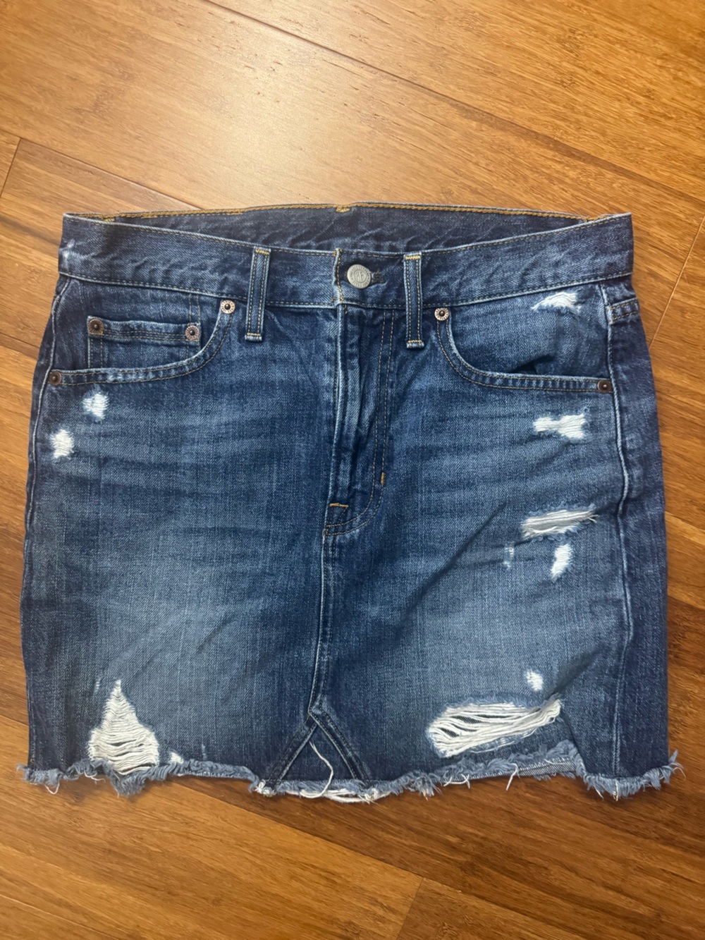 Women’s Distressed Dark Blue Denim Skirt